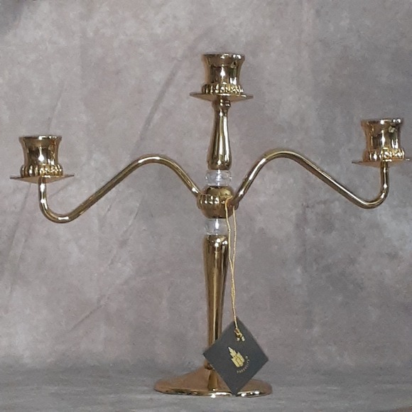 Partylite 3 Piece Brass 3 Arm Candlestick‎ Holder with Box Screw Connections - Picture 4 of 10